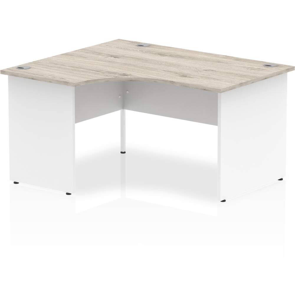 Impulse 1400mm Left Crescent Desk Grey Oak Top White Panel End Leg