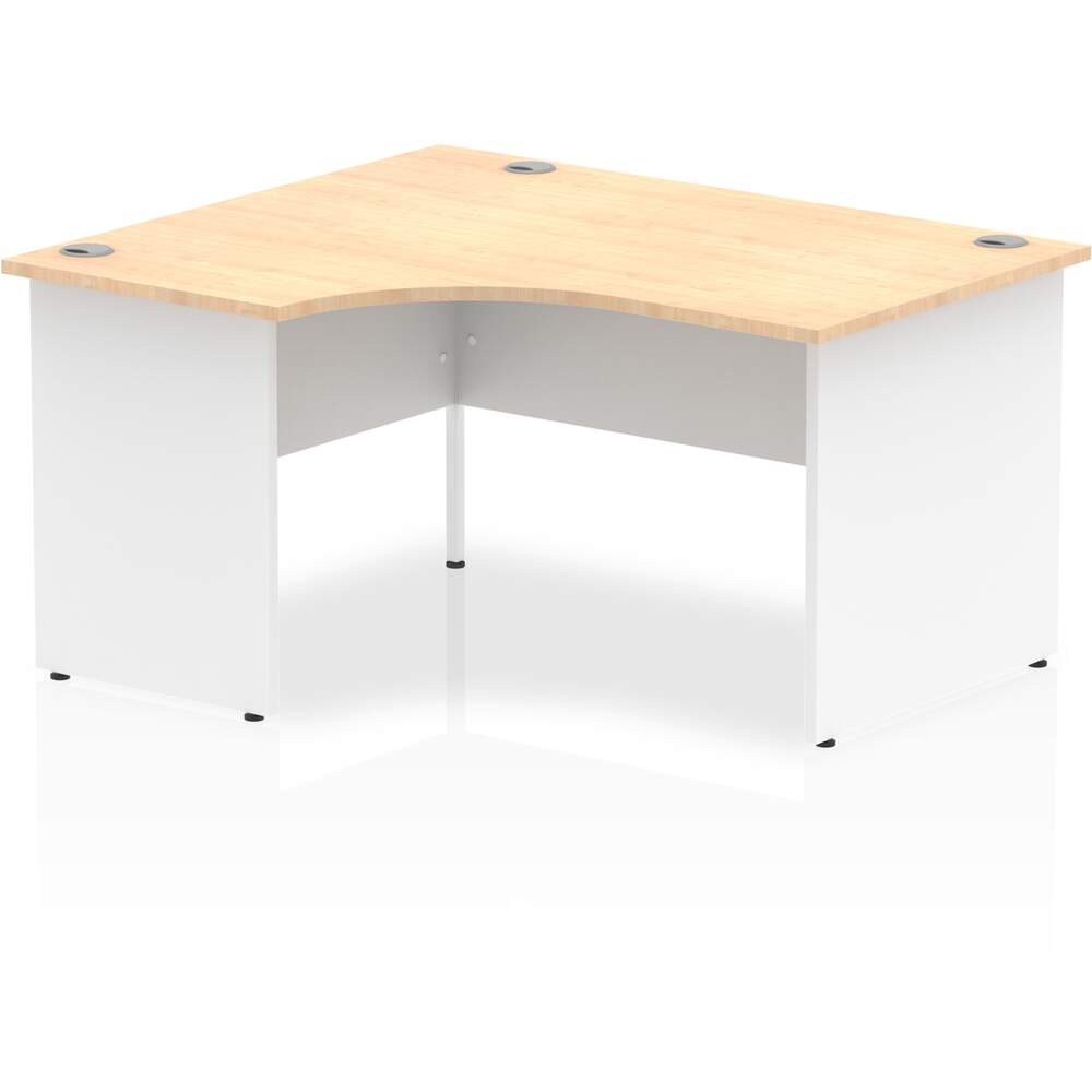 Impulse 1400mm Left Crescent Desk Maple Top White Panel End Leg