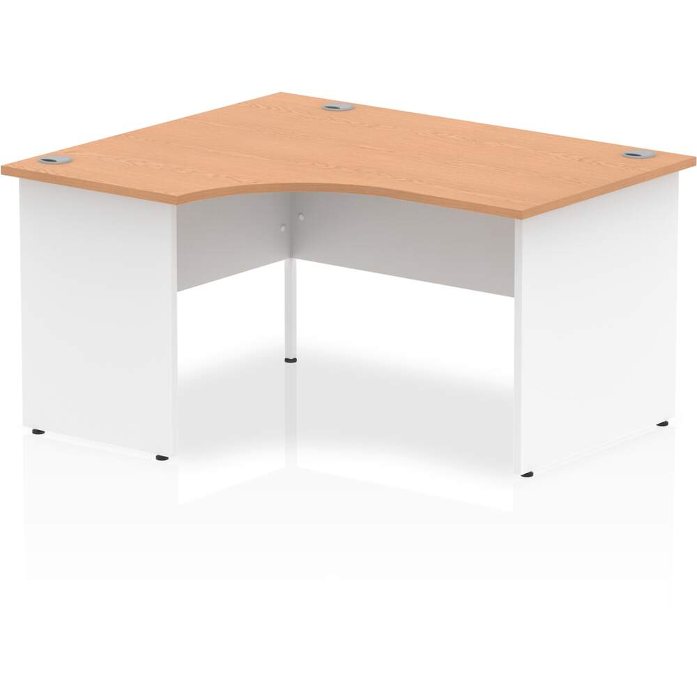 Impulse 1400mm Left Crescent Desk Oak Top White Panel End Leg