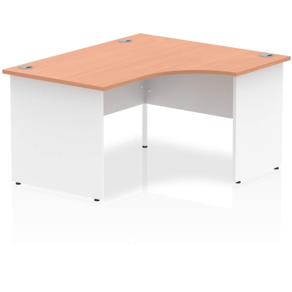 Impulse 1400mm Right Crescent Desk Beech Top White Panel End Leg