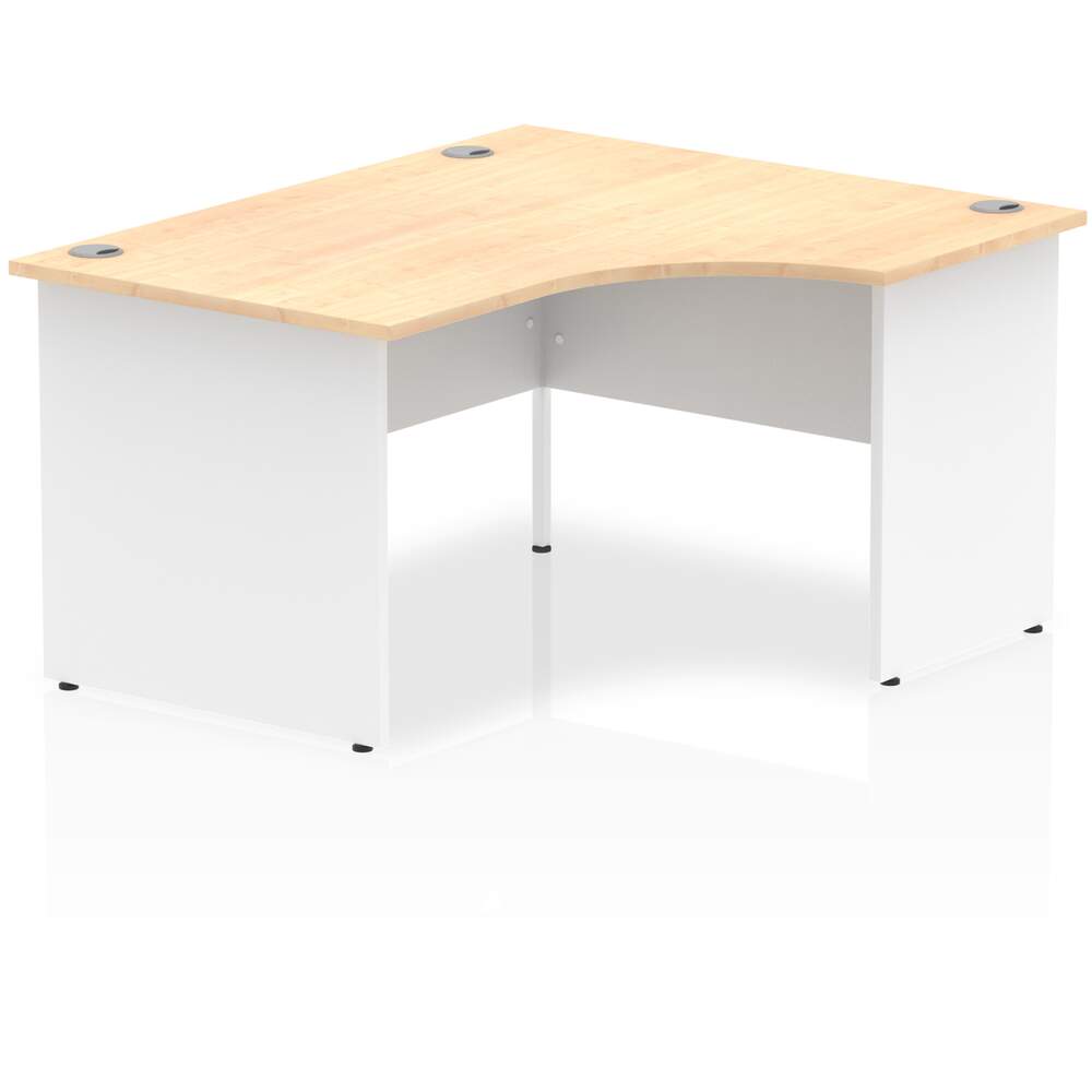 Impulse 1400mm Right Crescent Desk Maple Top White Panel End Leg