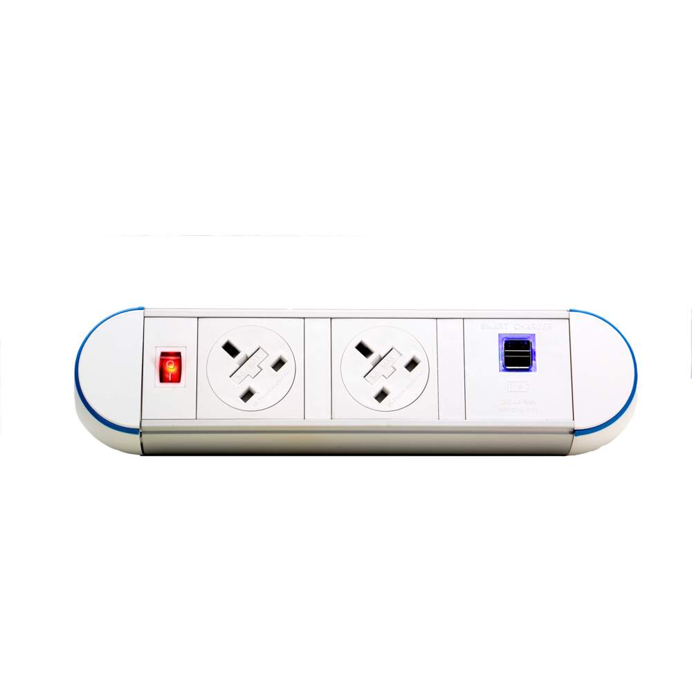 Impulse Desktop Module 2 x UK Sockets (3.15A), 1 x Neon Switch 1 x 500mm Lead to 3 Pole Connector, 1 x Smart Charge