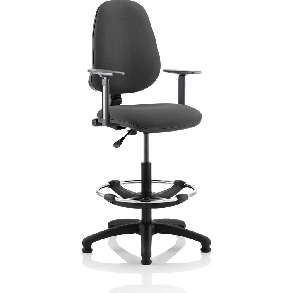 Eclipse I Lever Task Operator Chair Charcoal With Height Adjustable Arms With Hi Rise Draughtsman Kit