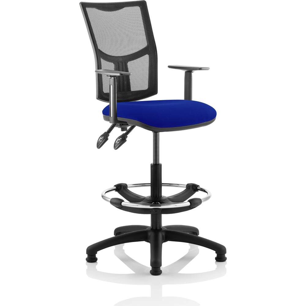 Eclipse II Lever Task Operator Chair Mesh Back With Blue Seat With Height Adjustable Arms With Hi Rise Draughtsman Kit