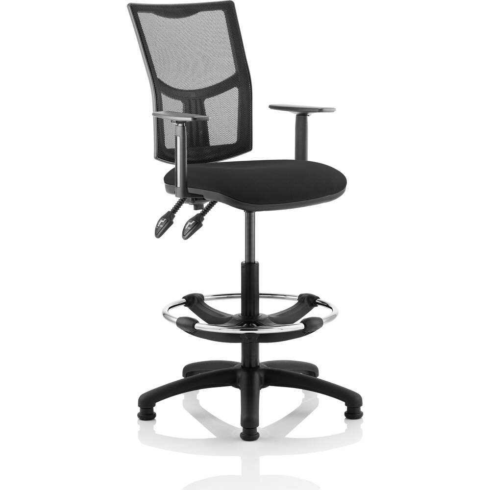 Eclipse II Lever Task Operator Chair Mesh Back With Black Seat With Height Adjustable Arms With Hi Rise Draughtsman Kit