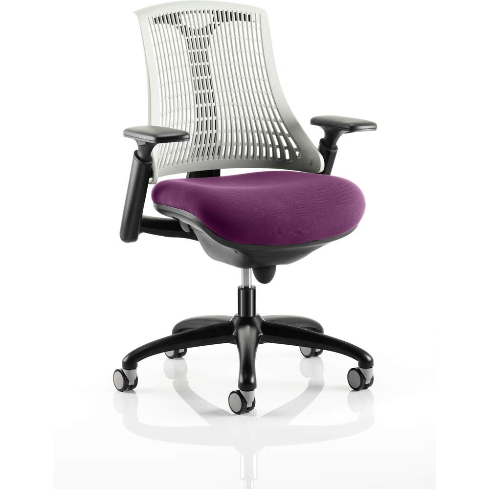 Flex Task Operator Chair Black Frame White Back Bespoke Colour Seat Tansy Purple