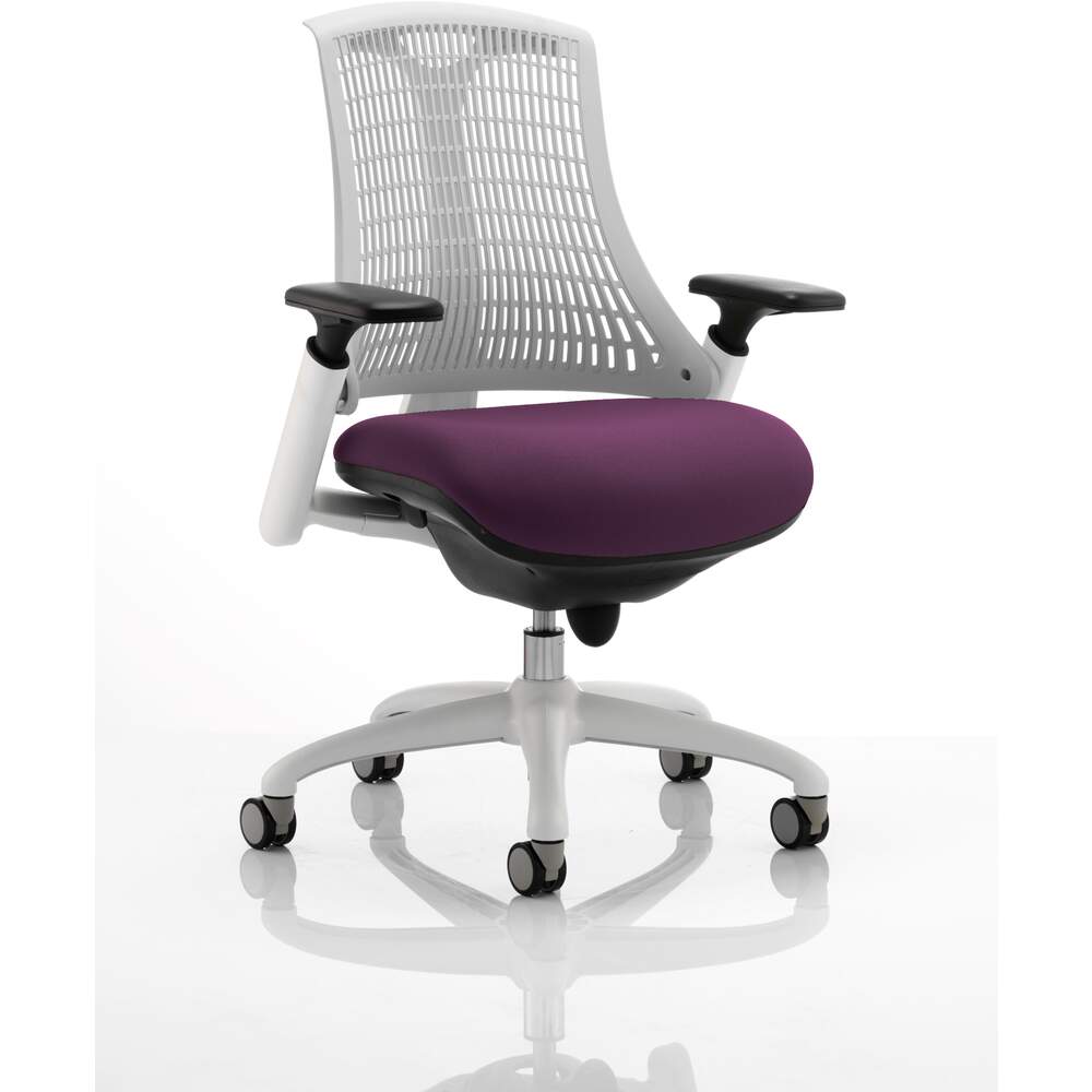 Flex Task Operator Chair White Frame White Back Bespoke Colour Seat Tansy Purple