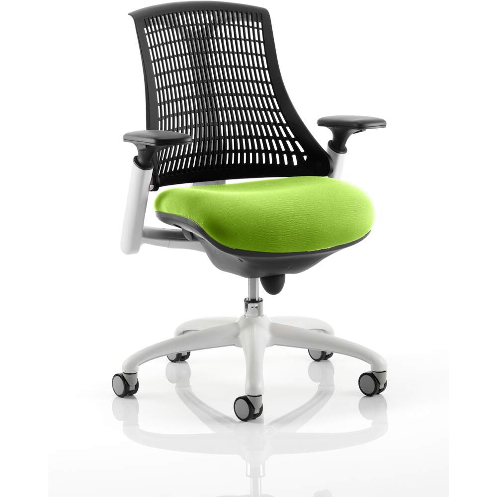 Flex Task Operator Chair White Frame Black Back Bespoke Colour Seat Myrrh Green