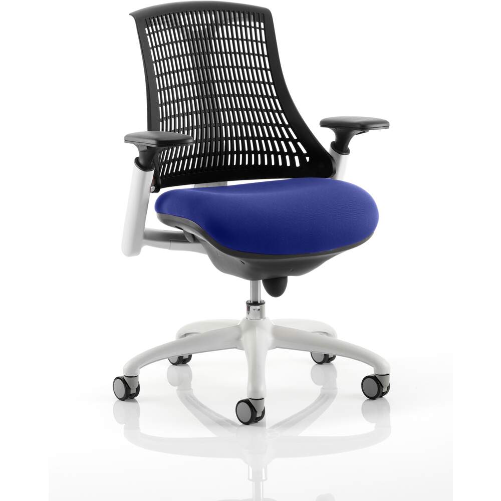 Flex Task Operator Chair White Frame Black Back Bespoke Colour Seat Stevia Blue