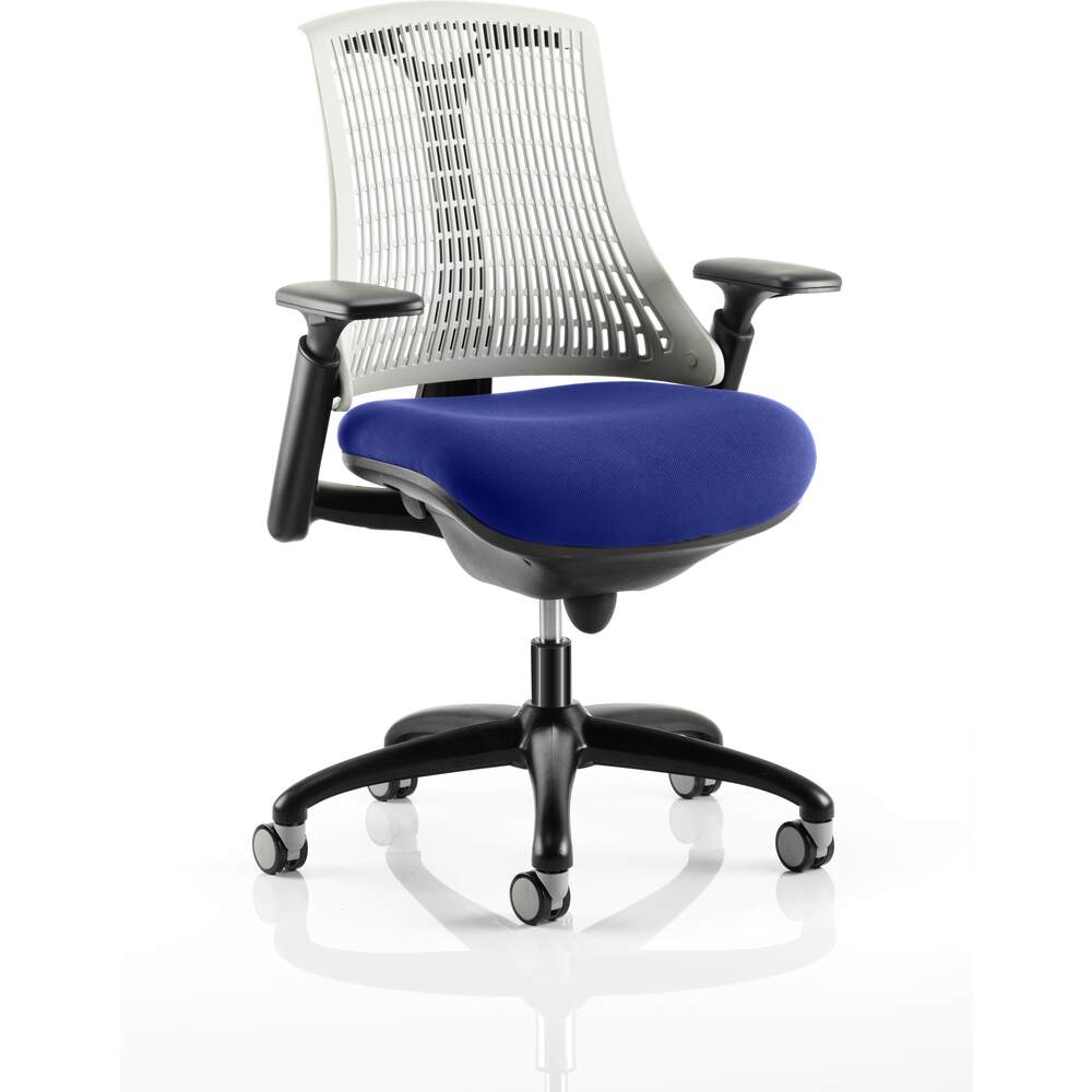 Flex Task Operator Chair Black Frame White Back Bespoke Colour Seat Stevia Blue