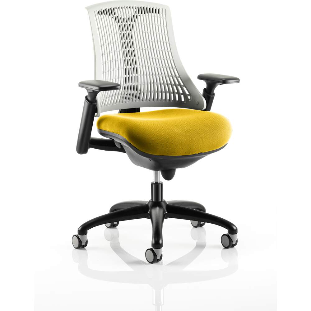 Flex Task Operator Chair Black Frame White Back Bespoke Colour Seat Senna Yellow