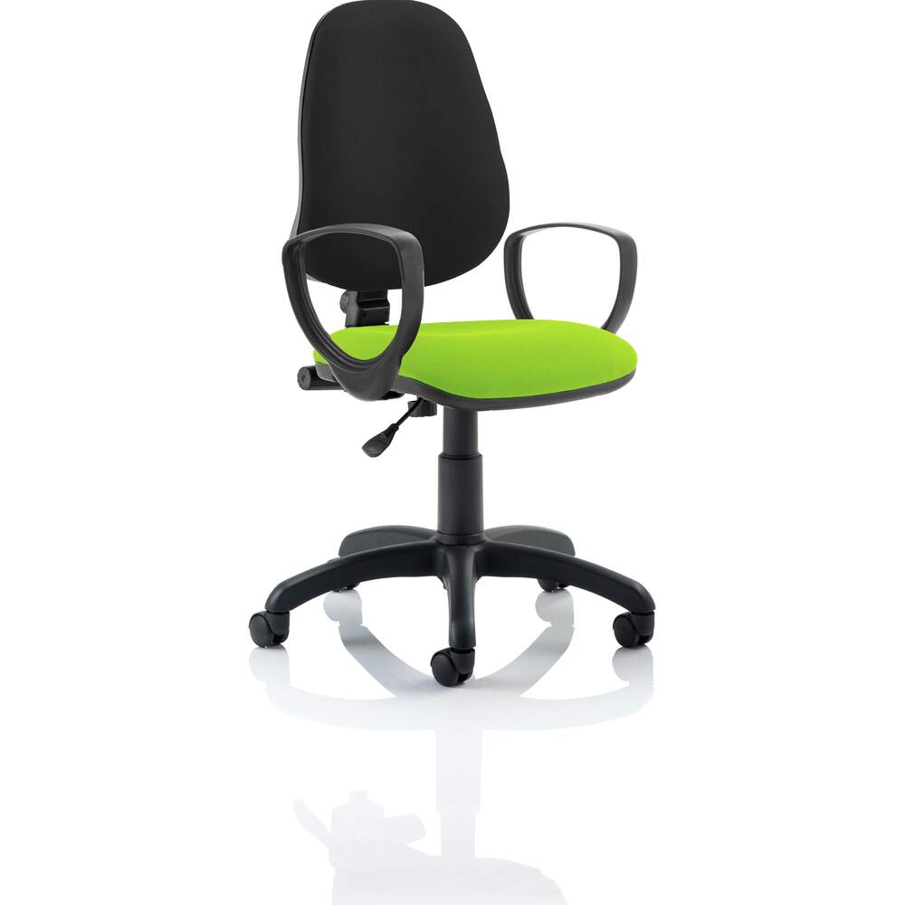 Eclipse I Lever Task Operator Chair Black Back Bespoke Seat With Loop Arms In Myrrh Green