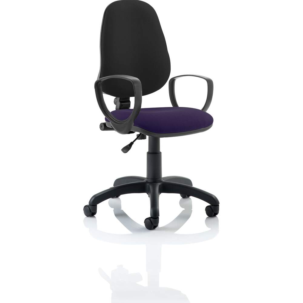 Eclipse I Lever Task Operator Chair Black Back Bespoke Seat With Loop Arms In Tansy Purple