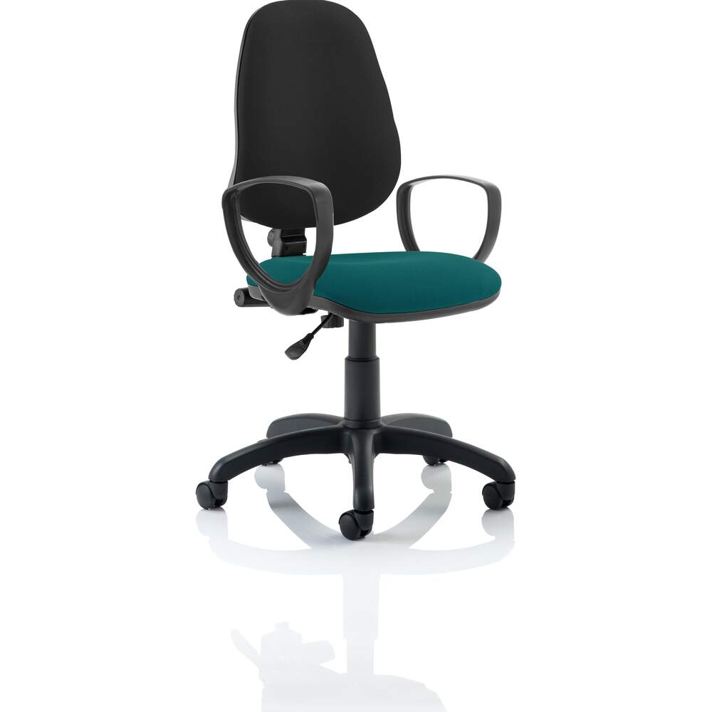 Eclipse I Lever Task Operator Chair Black Back Bespoke Seat With Loop Arms In Maringa Teal