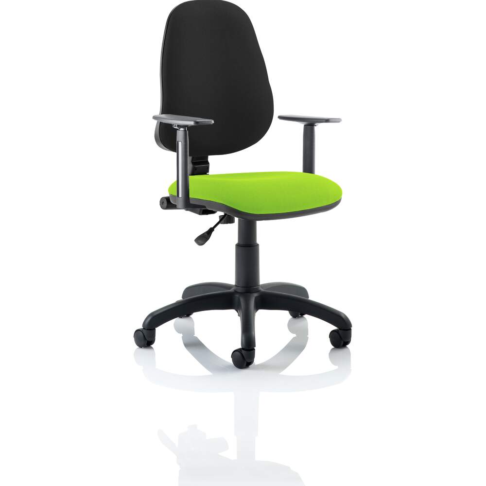 Eclipse I Lever Task Operator Chair Black Back Bespoke Seat With Height Adjustable Arms In Myrrh Green