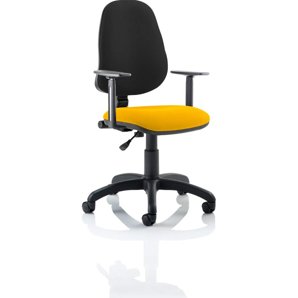 Eclipse I Lever Task Operator Chair Black Back Bespoke Seat With Height Adjustable Arms In Senna Yellow