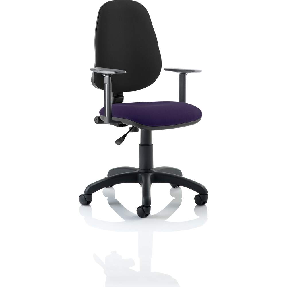 Eclipse I Lever Task Operator Chair Black Back Bespoke Seat With Height Adjustable Arms In Tansy Purple