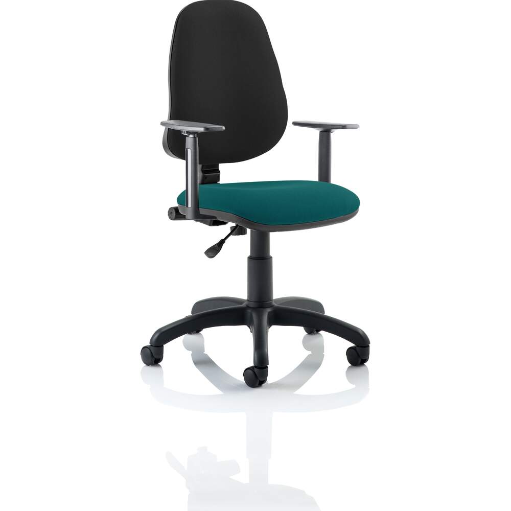 Eclipse I Lever Task Operator Chair Black Back Bespoke Seat With Height Adjustable Arms In Maringa Teal