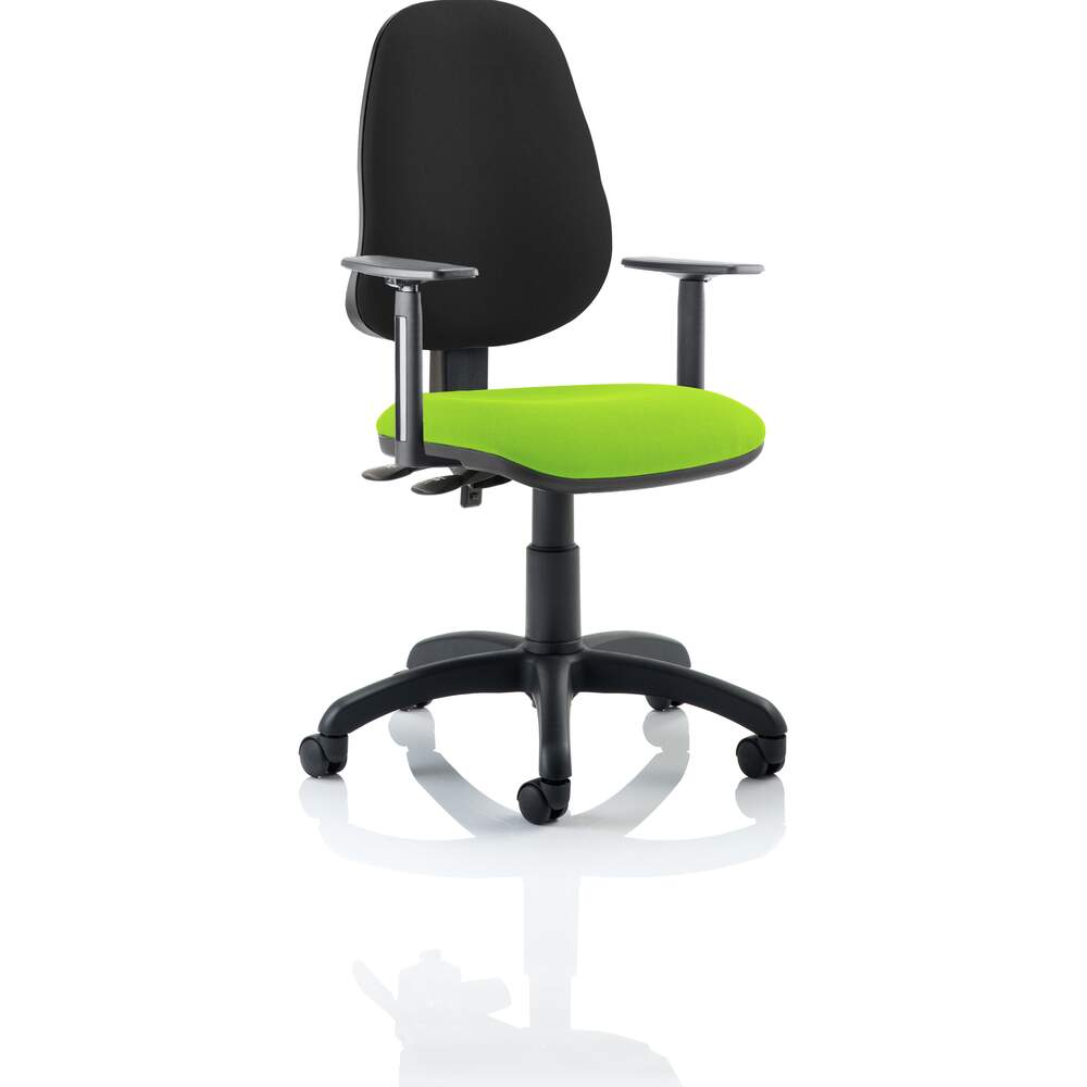 Eclipse II Lever Task Operator Chair Black Back Bespoke Seat With Height Adjustable Arms In Myrrh Green