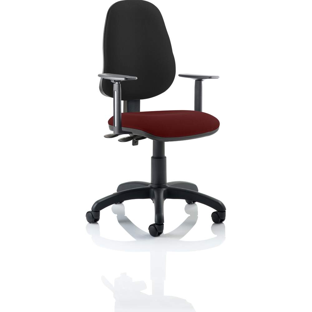 Eclipse II Lever Task Operator Chair Black Back Bespoke Seat With Height Adjustable Arms In Ginseng Chilli