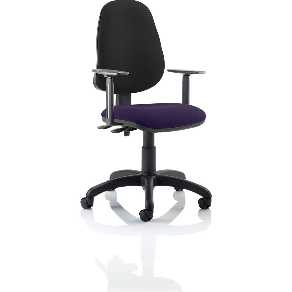 Eclipse III Lever Task Operator Chair Black Back Bespoke Seat With Height Adjustable Arms In Tansy Purple