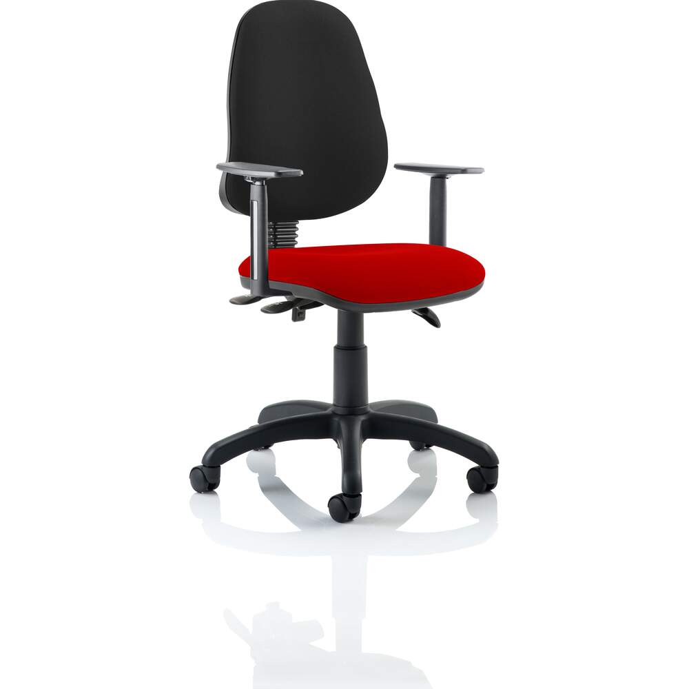 Eclipse III Lever Task Operator Chair Black Back Bespoke Seat With Height Adjustable Arms In Tabasco Red