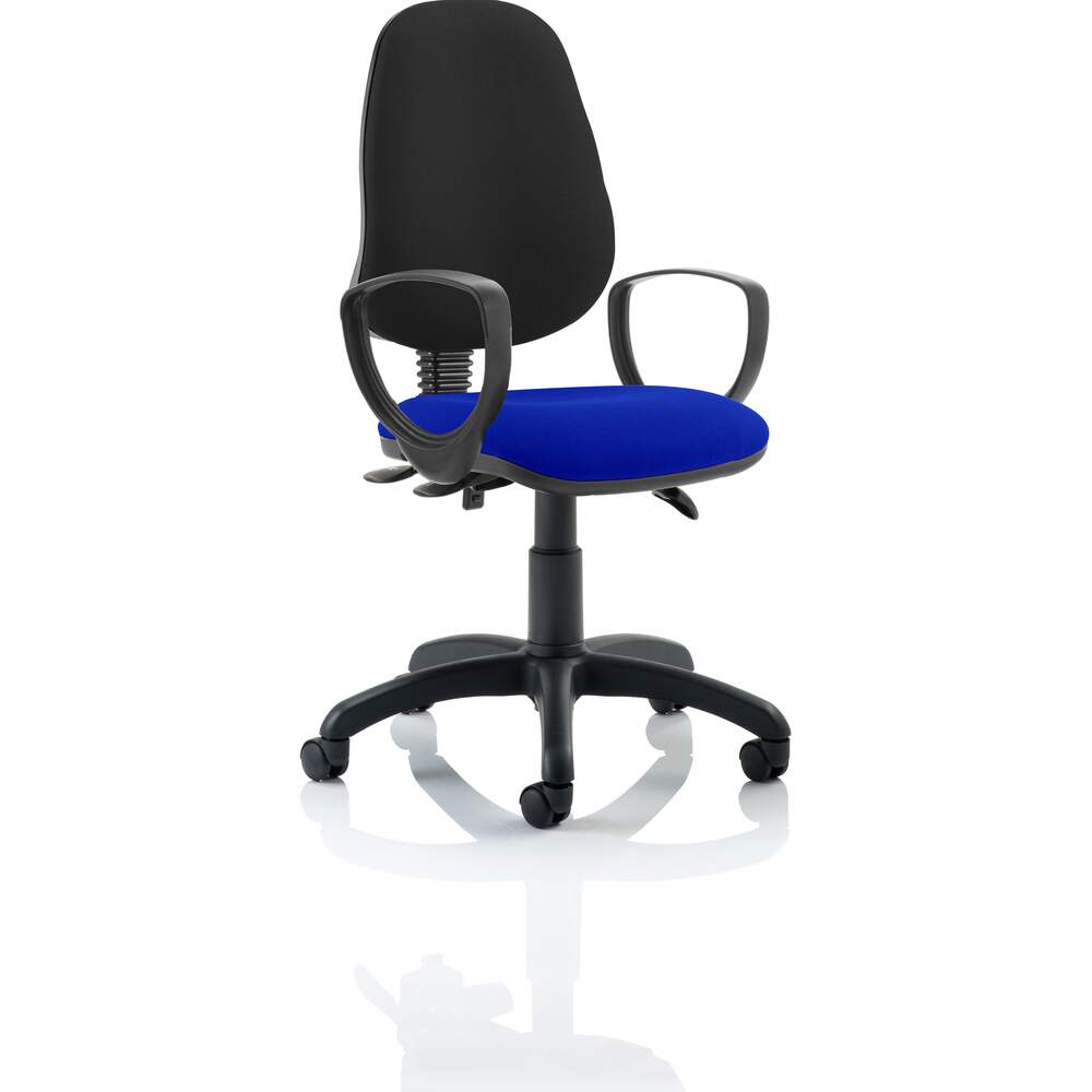 Eclipse III Lever Task Operator Chair Black Back Bespoke Seat With Loop Arms In Stevia Blue