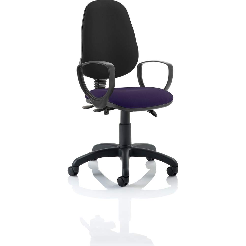 Eclipse III Lever Task Operator Chair Black Back Bespoke Seat With Loop Arms In Tansy Purple