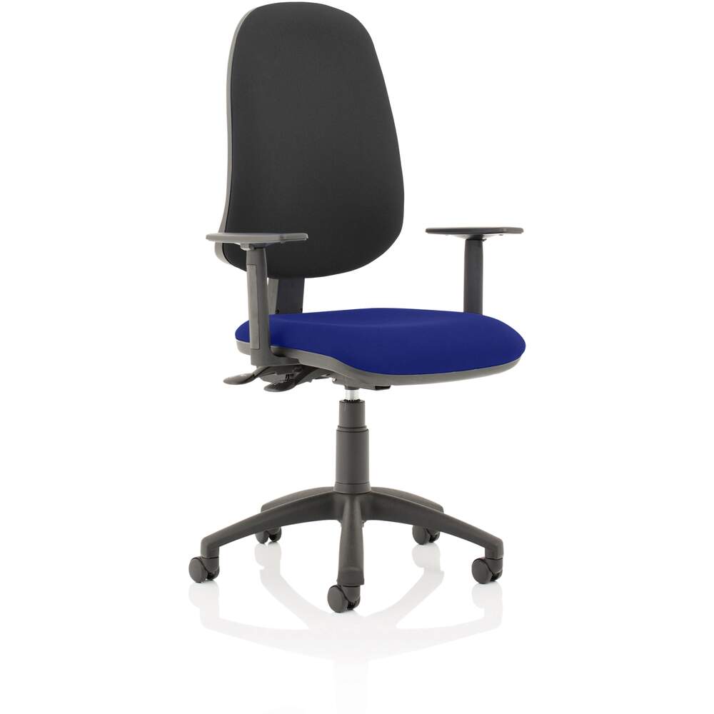 Eclipse XL Lever Task Operator Chair Black Back Bespoke Seat With Height Adjustable Arms In Stevia Blue