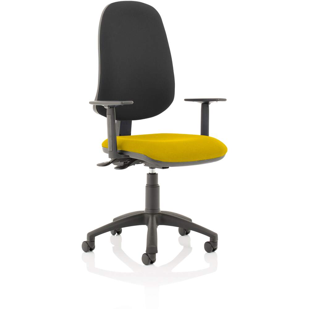 Eclipse XL Lever Task Operator Chair Black Back Bespoke Seat With Height Adjustable Arms In Senna Yellow