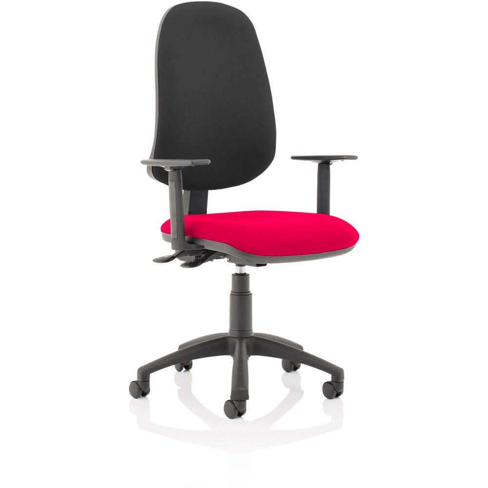 Eclipse XL Lever Task Operator Chair Black Back Bespoke Seat With Height Adjustable Arms In Tabasco Red