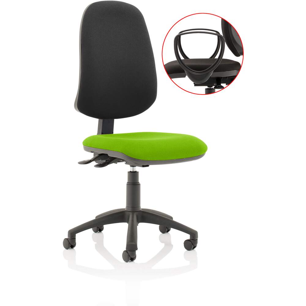 Eclipse XL Lever Task Operator Chair Black Back Bespoke Seat With Loop Arms In Myrrh Green