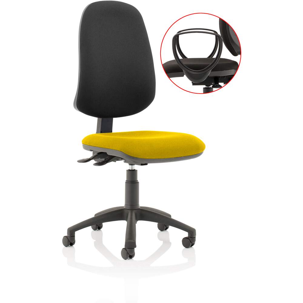 Eclipse XL Lever Task Operator Chair Black Back Bespoke Seat With Loop Arms In Senna Yellow