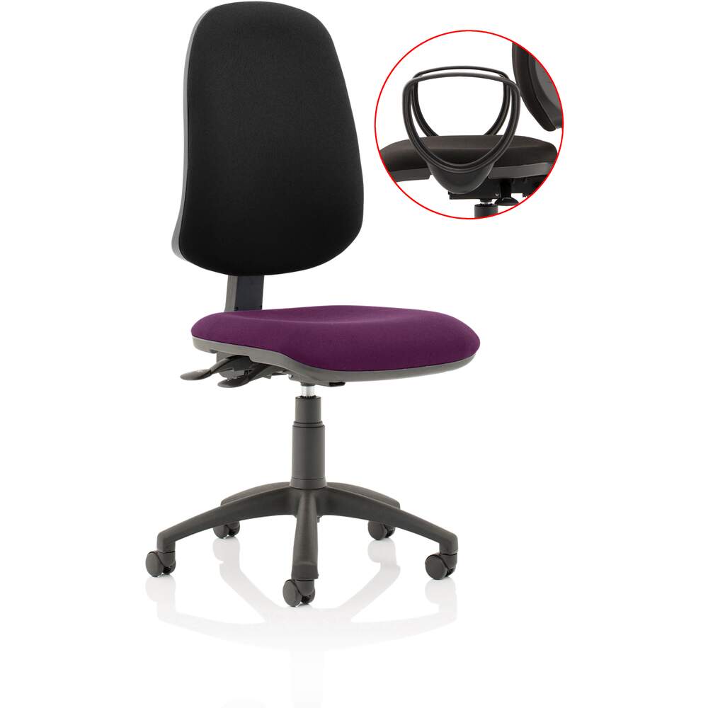 Eclipse XL Lever Task Operator Chair Black Back Bespoke Seat With Loop Arms In Tansy Purple