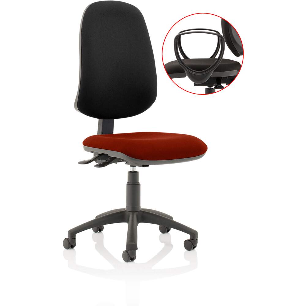 Eclipse XL Lever Task Operator Chair Black Back Bespoke Seat With Loop Arms In Ginseng Chilli