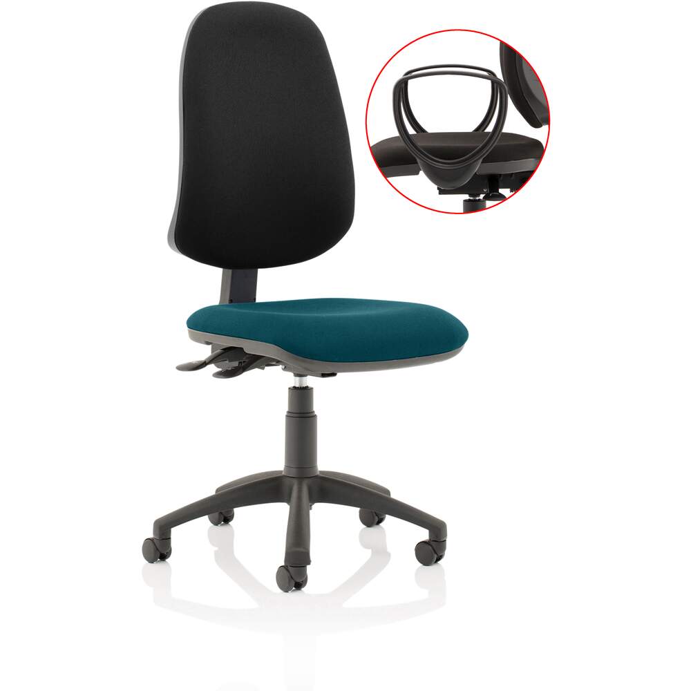 Eclipse XL Lever Task Operator Chair Black Back Bespoke Seat With Loop Arms In Maringa Teal