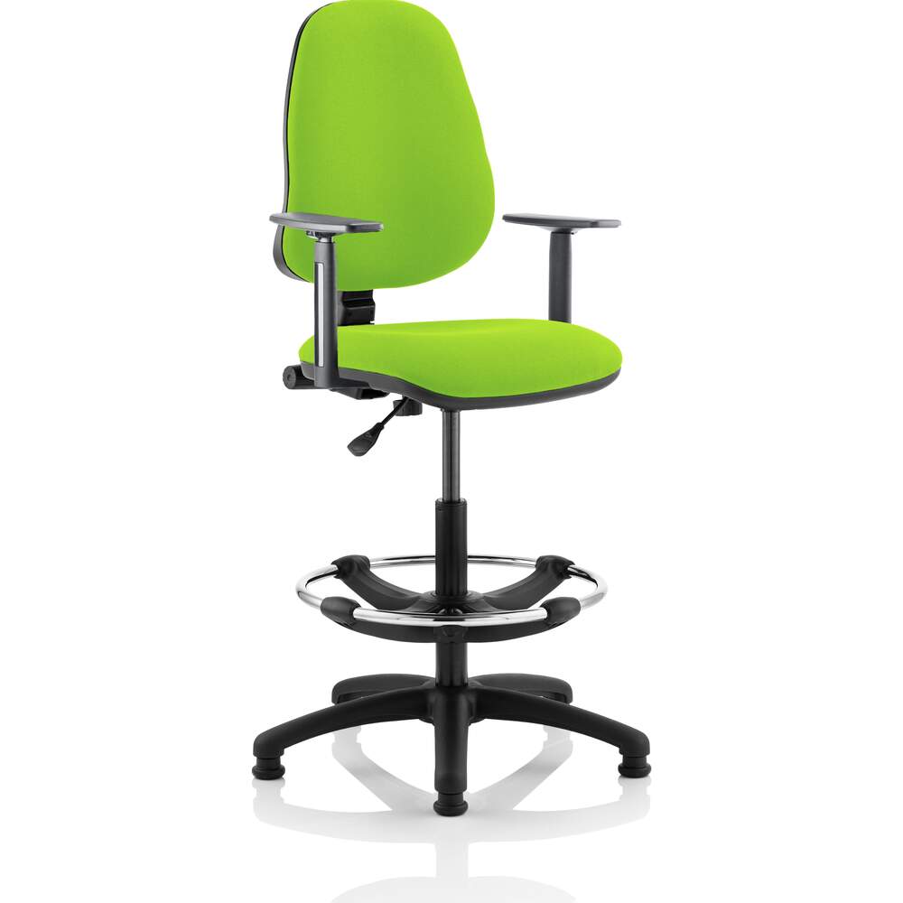 Eclipse I Lever Task Operator Chair Myrrh Green Fully Bespoke Colour With Height Adjustable Arms with Hi Rise Draughtsman Kit