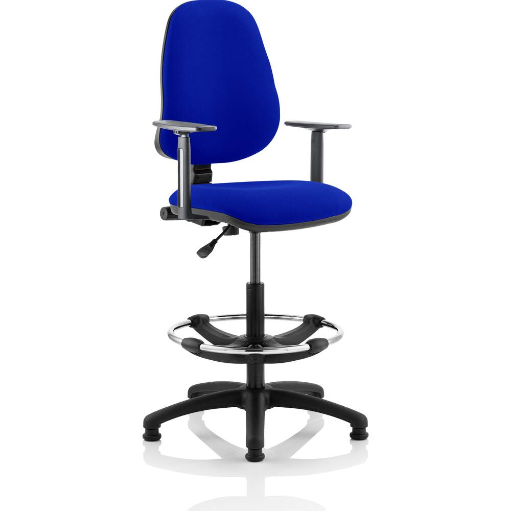 Eclipse I Lever Task Operator Chair Stevia Blue Fully Bespoke Colour With Height Adjustable Arms with Hi Rise Draughtsman Kit