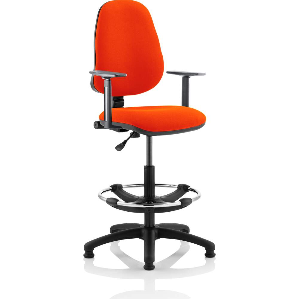 Eclipse I Lever Task Operator Chair Tabasco Red Fully Bespoke Colour With Height Adjustable Arms with Hi Rise Draughtsman Kit