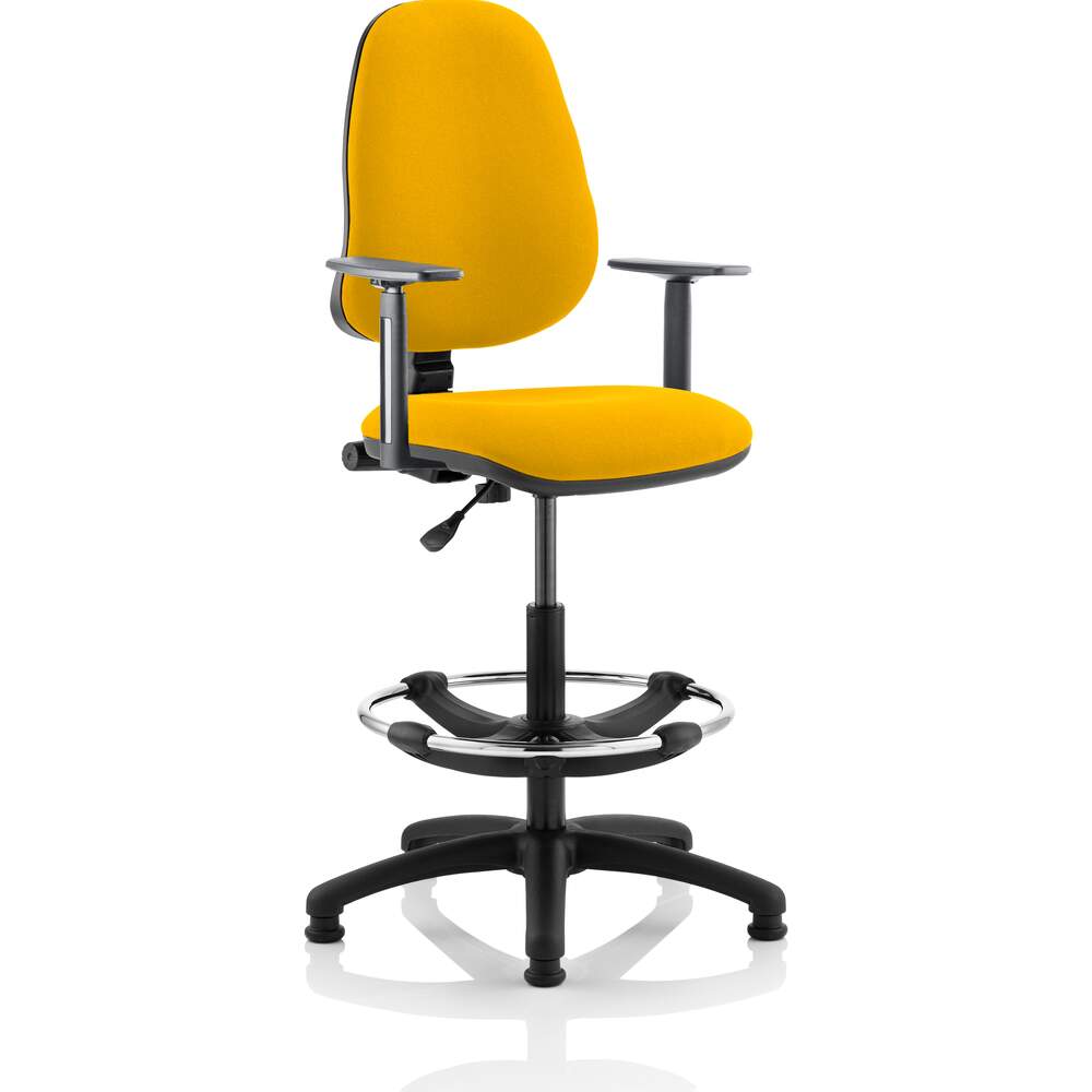 Eclipse I Lever Task Operator Chair Senna Yellow Fully Bespoke Colour With Height Adjustable Arms with Hi Rise Draughtsman Kit