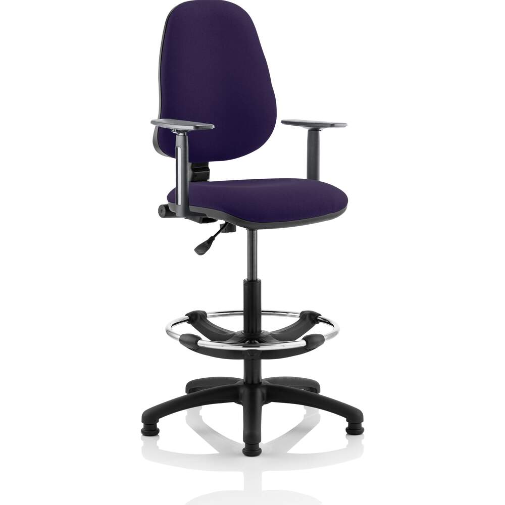 Eclipse I Lever Task Operator Chair Tansy Purple Fully Bespoke Colour With Height Adjustable Arms with Hi Rise Draughtsman Kit