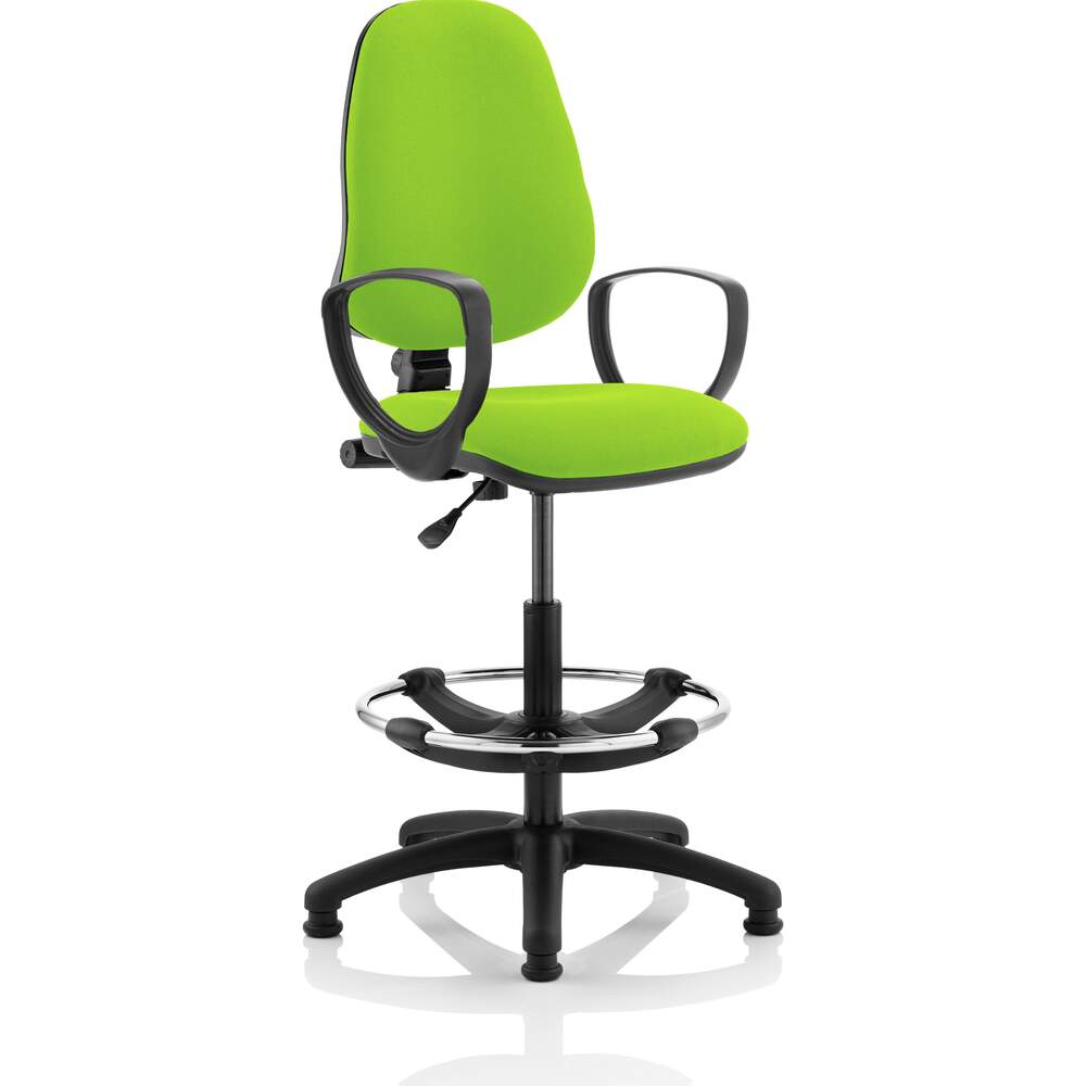 Eclipse I Lever Task Operator Chair Myrrh Green Fully Bespoke Colour With Loop Arms with Hi Rise Draughtsman Kit