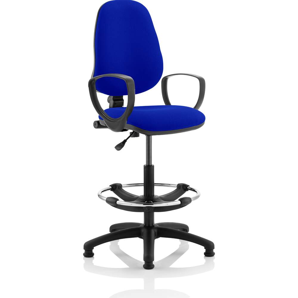 Eclipse I Lever Task Operator Chair Stevia Blue Fully Bespoke Colour With Loop Arms with Hi Rise Draughtsman Kit