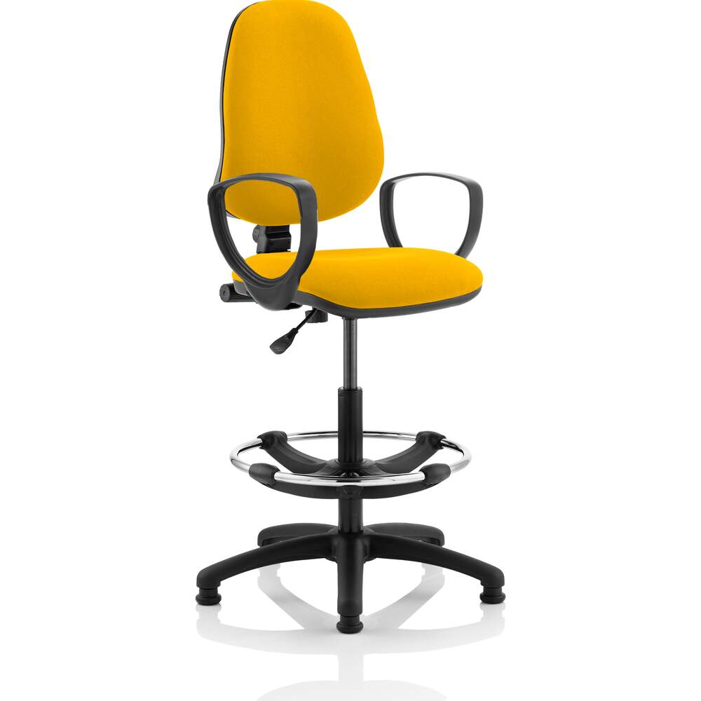 Eclipse I Lever Task Operator Chair Senna Yellow Fully Bespoke Colour With Loop Arms with Hi Rise Draughtsman Kit