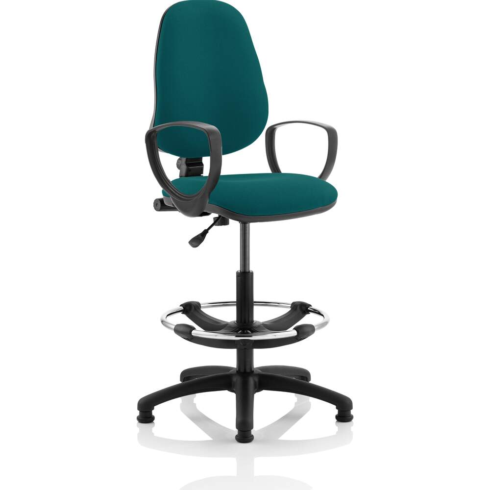 Eclipse I Lever Task Operator Chair Maringa Teal Fully Bespoke Colour With Loop Arms with Hi Rise Draughtsman Kit