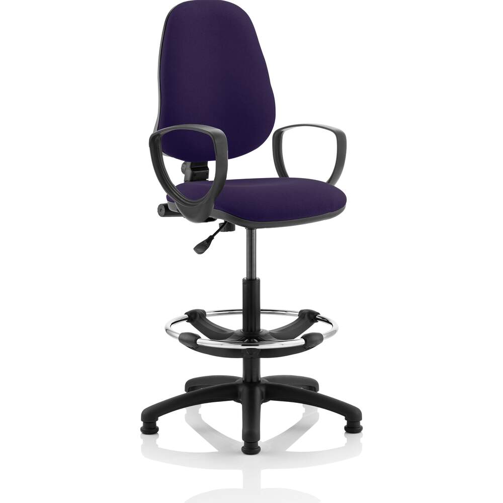 Eclipse I Lever Task Operator Chair Tansy Purple Fully Bespoke Colour With Loop Arms with Hi Rise Draughtsman Kit