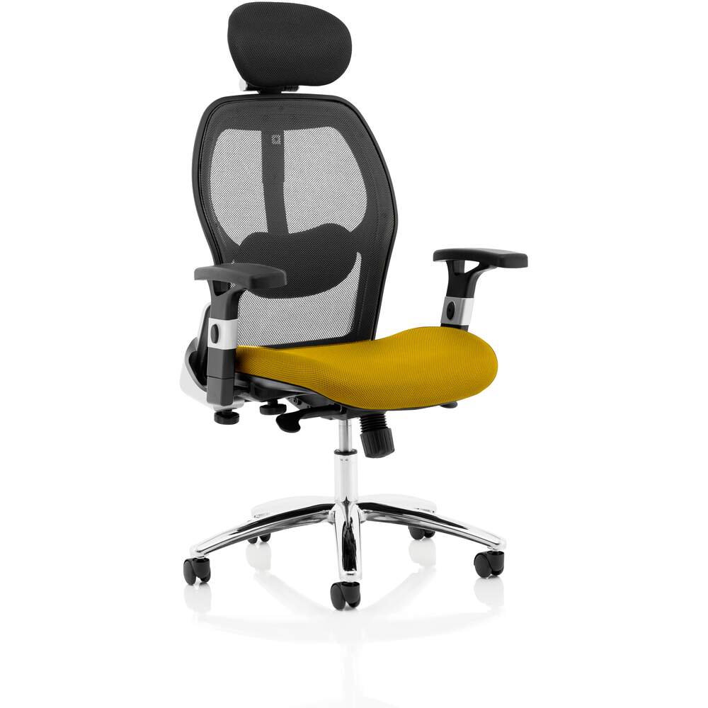 Sanderson II Upholstered Seat Only Senna Yellow Mesh Back Chair