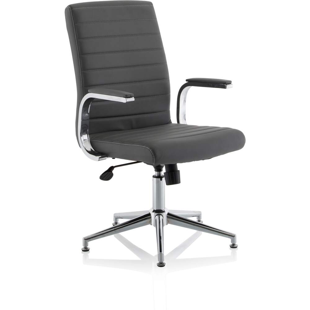 Ezra Executive Grey Leather Chair With Glides