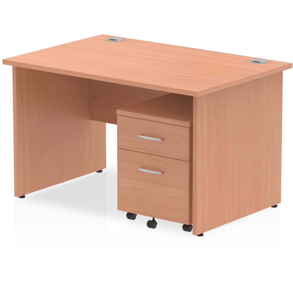 Impulse 1200 x 800mm Straight Desk Beech Top Panel End Leg with 2 Drawer Mobile Pedestal Bundle