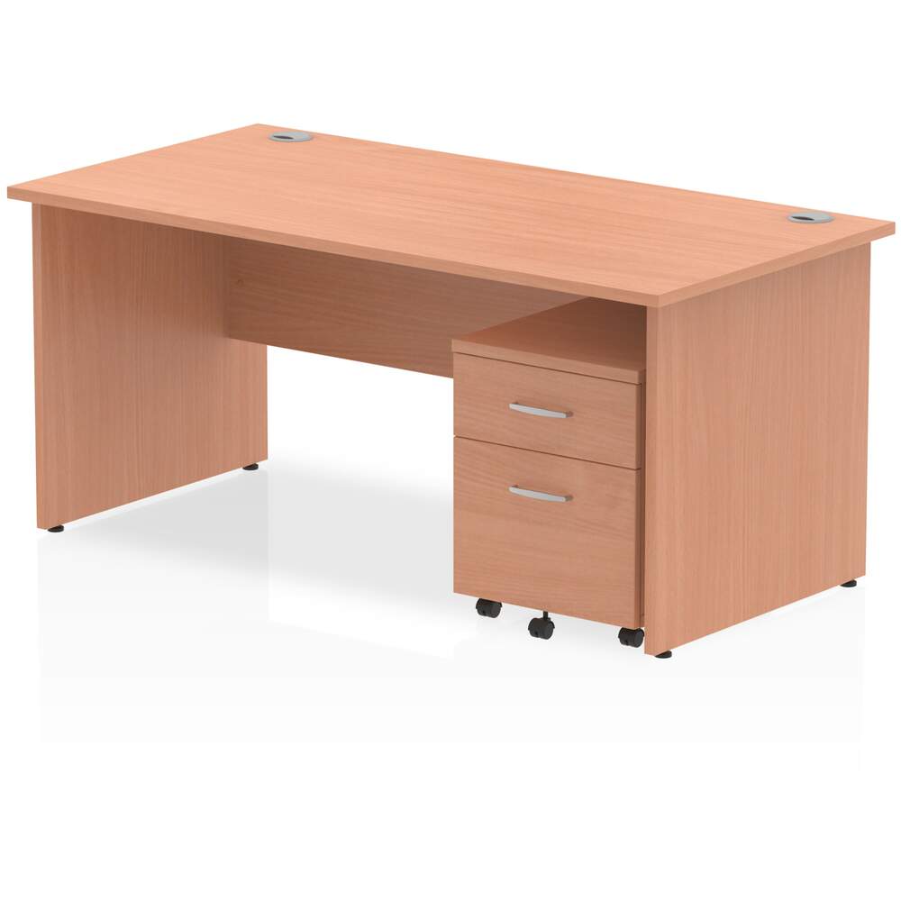 Impulse 1600 x 800mm Straight Desk Beech Top Panel End Leg with 2 Drawer Mobile Pedestal